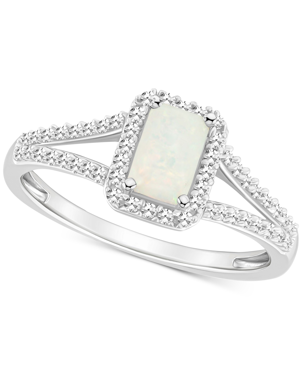 Aquamarine (1/2 ct. t.w.) & Diamond (1/4 ct. t.w.) Split Shank Ring in Sterling Silver (Also  - Opal