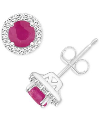 Emerald (1/2 ct. t.w.) & Diamond (1/6 ct. t.w.) Halo Stud Earrings in Sterling Silver (Also in Ruby & Sapphire)