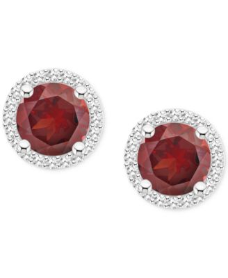 Amethyst (1-1/2 ct. t.w.) & Diamond (1/5 ct. t.w.) Halo Stud Earrings in Sterling Silver (Also in Citrine, Garnet, Peridot, & Blue Topaz)