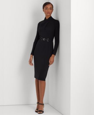 Lauren Ralph Lauren Women s Belted Mockneck Long Sleeve Stretch Jersey Dress Macy s