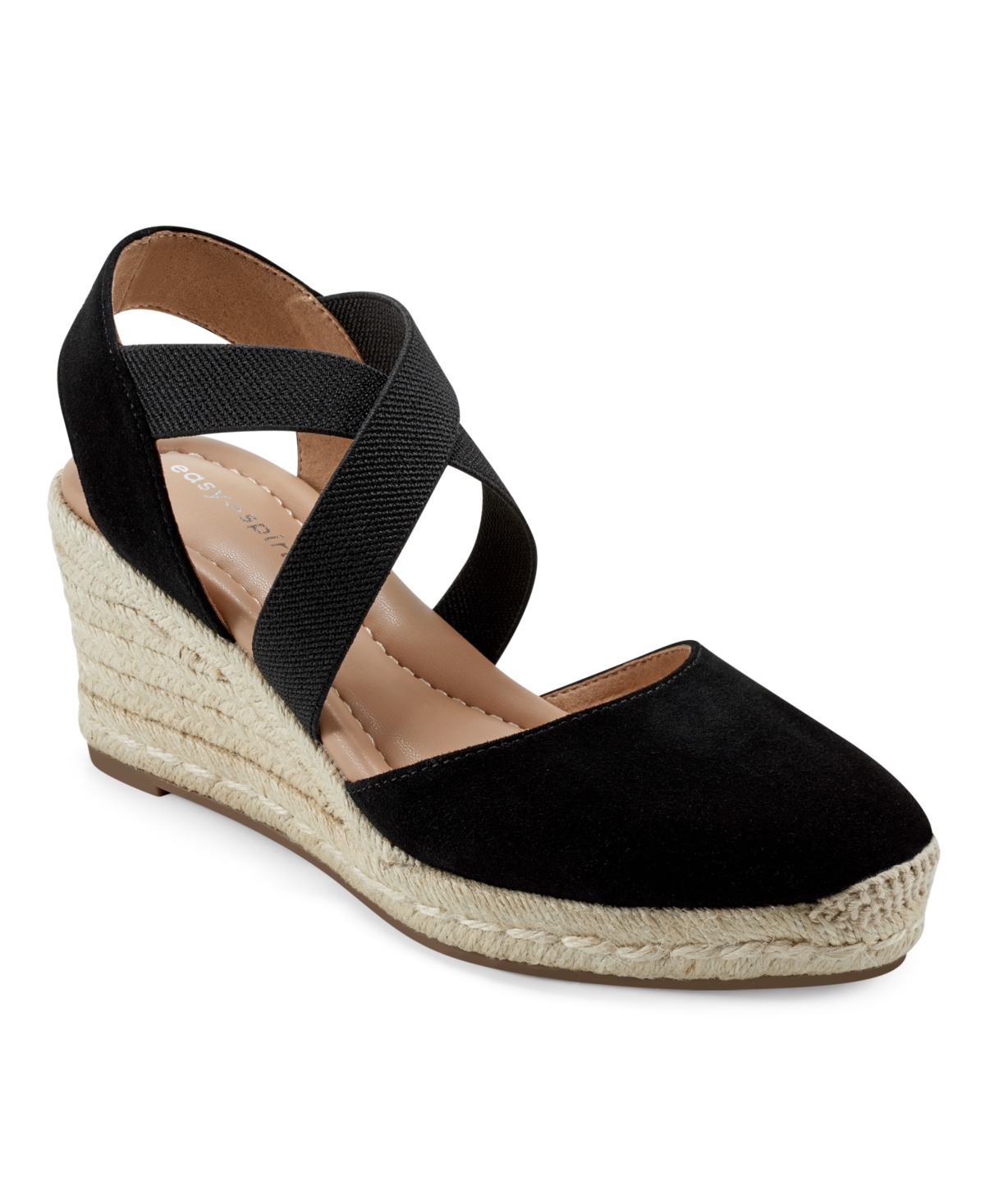 Shop Easy Spirit Women's Meza Casual Strappy Espadrille Wedges Sandal In Black Suede,textile