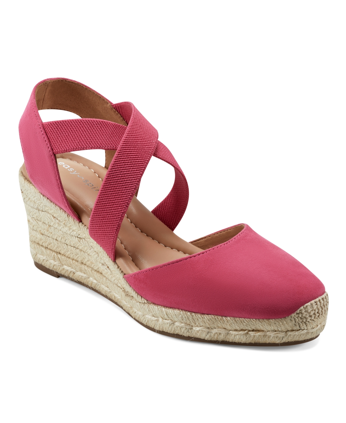 Shop Easy Spirit Women's Meza Casual Strappy Espadrille Wedges Sandal In Neon Pink Suede,textile