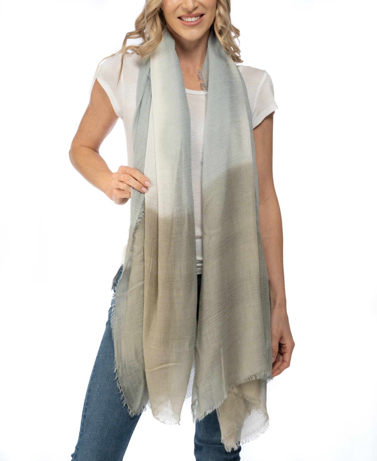 Vince Camuto Dip Dye Border Wrap Scarf In Ivory
