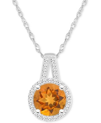 Amethyst (1-1/4 ct. t.w.) & Diamond (1/6 ct. t.w.) Halo 18" Pendant Necklace in Sterling Silver (Also in Citrine, Garnet, Peridot, & Blue Topaz)