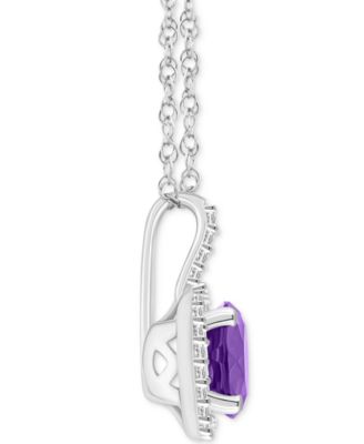 Amethyst (1-1/4 ct. t.w.) & Diamond (1/6 ct. t.w.) Halo 18" Pendant Necklace in Sterling Silver (Also in Citrine, Garnet, Peridot, & Blue Topaz)