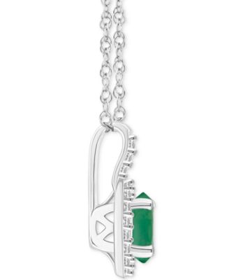 Emerald (1/2 ct. t.w.) & Diamond (1/8 ct. t.w.) Oval Halo 18" Pendant Necklace in Sterling Silver (Also in Ruby & Sapphire)
