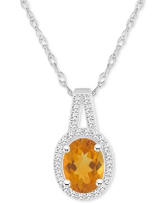 Amethyst (1-1/5 ct. t.w.) & Diamond (1/6 ct. t.w.) Oval Halo 18" Pendant Necklace in Sterling Silver (Also in Citrine, Garnet, Peridot, & Blue Topaz)