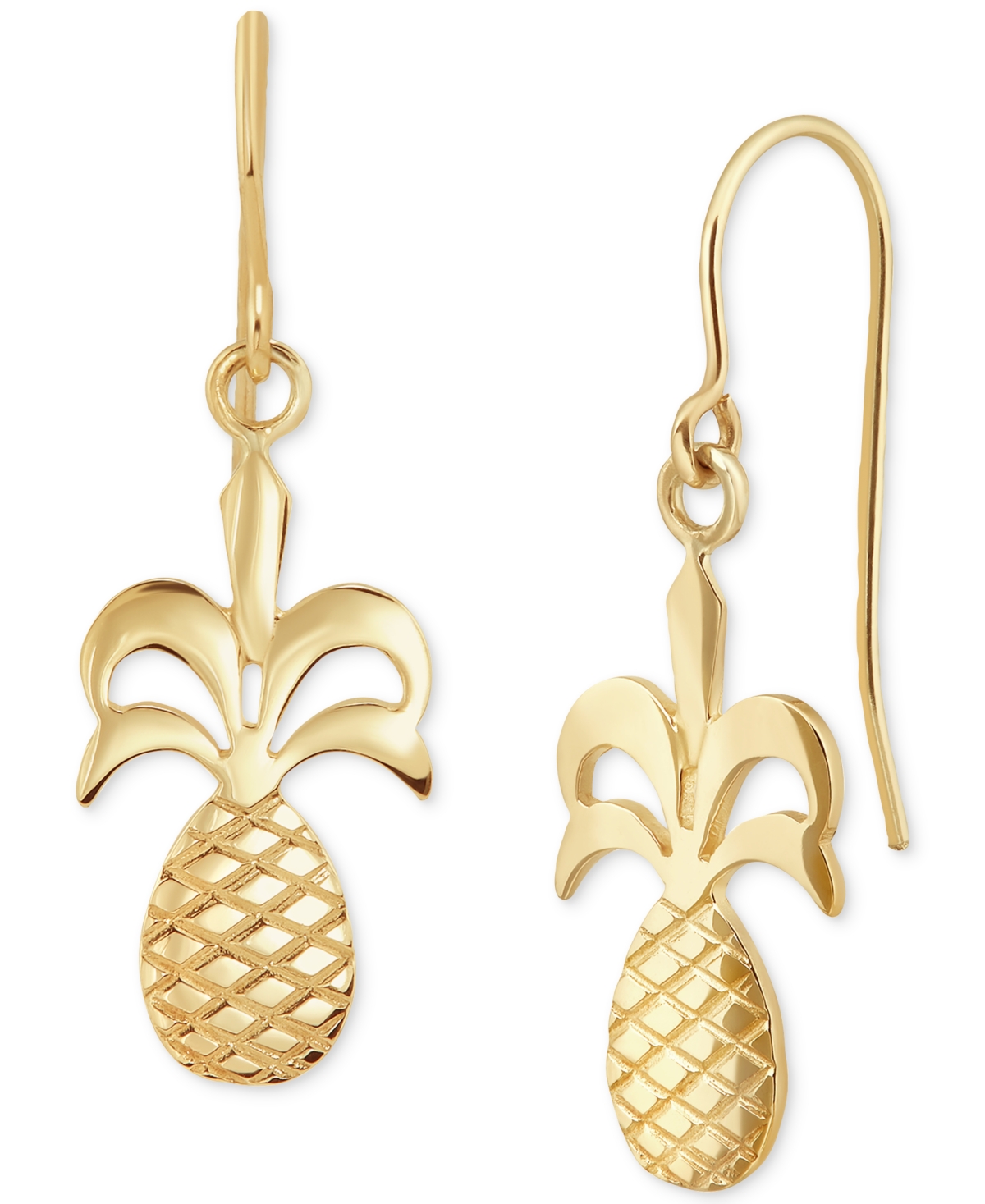 Macy's Polished & Textured Pineapple Dangle Drop Earrings In 10k Gold