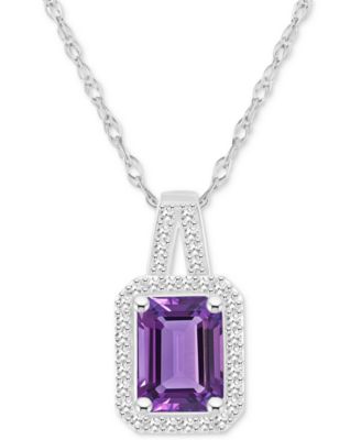 Macy's - Amethyst (1-5/8 ct. t.w.) & Diamond (1/6 ct. t.w.) Halo 18" Pendant Necklace in Sterling Silver (Also in Citrine, Garnet, Peridot, & Blue Topaz)