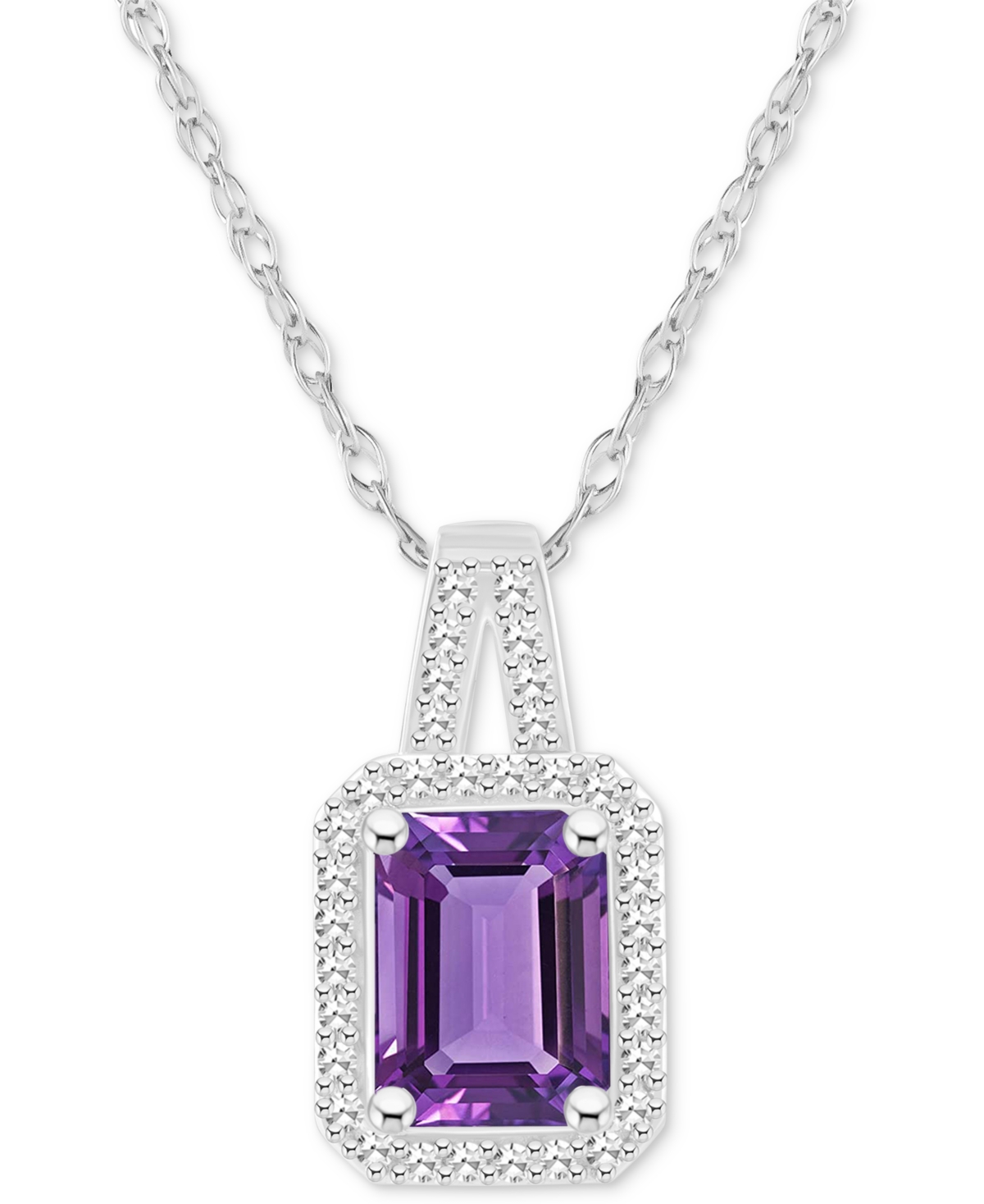 Macy's Amethyst (1-5/8 Ct. T.w.) & Diamond (1/6 Ct. T.w.) Halo 18" Pendant Necklace In Sterling Silver (als