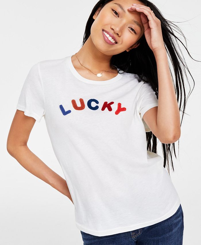 Lucky Brand Women's Lucky Multi-Logo Classic Crewneck T-Shirt - Macy's