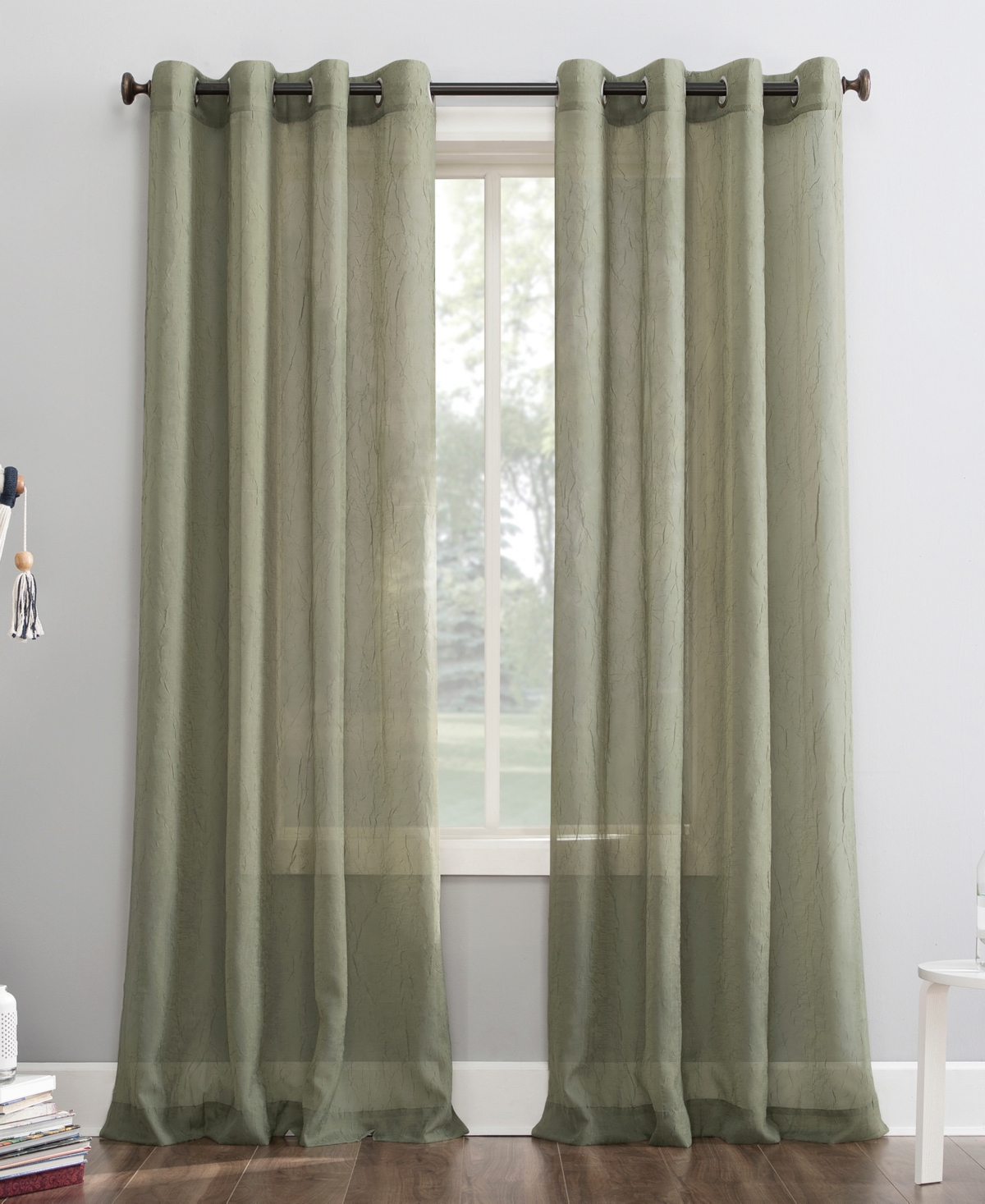 No. 918 Erica Crushed Voile Sheer Grommet Single Curtain Panel, 51" X 63" In Willow