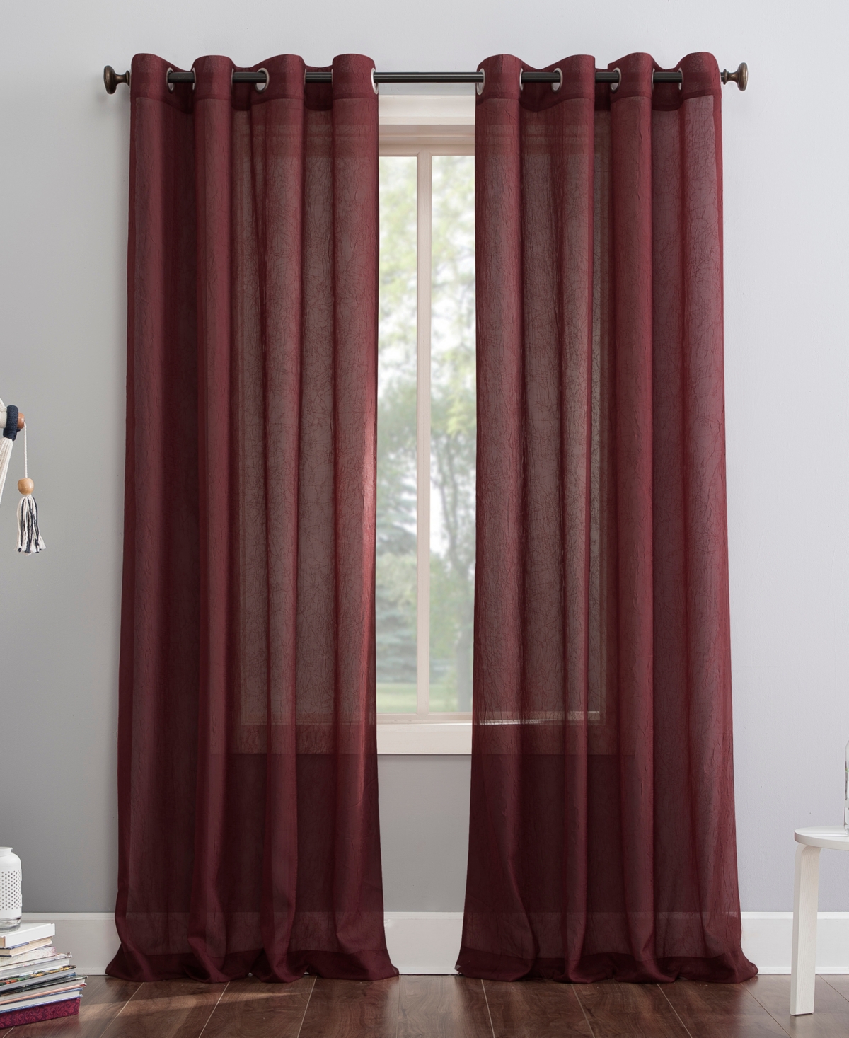 No. 918 Erica Crushed Voile Sheer Grommet Single Curtain Panel, 51" X 63" In Burgundy