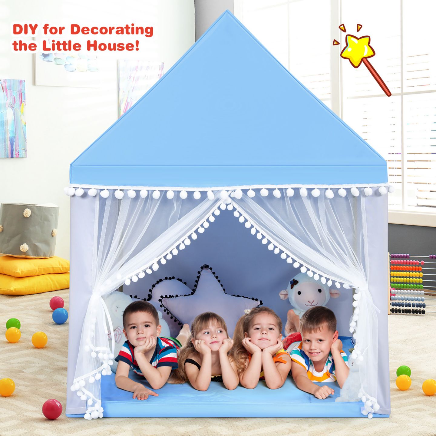 Детская игрушка Costway Large Playhouse With Mat, Ages 2+, цвет: Синий — фото 2