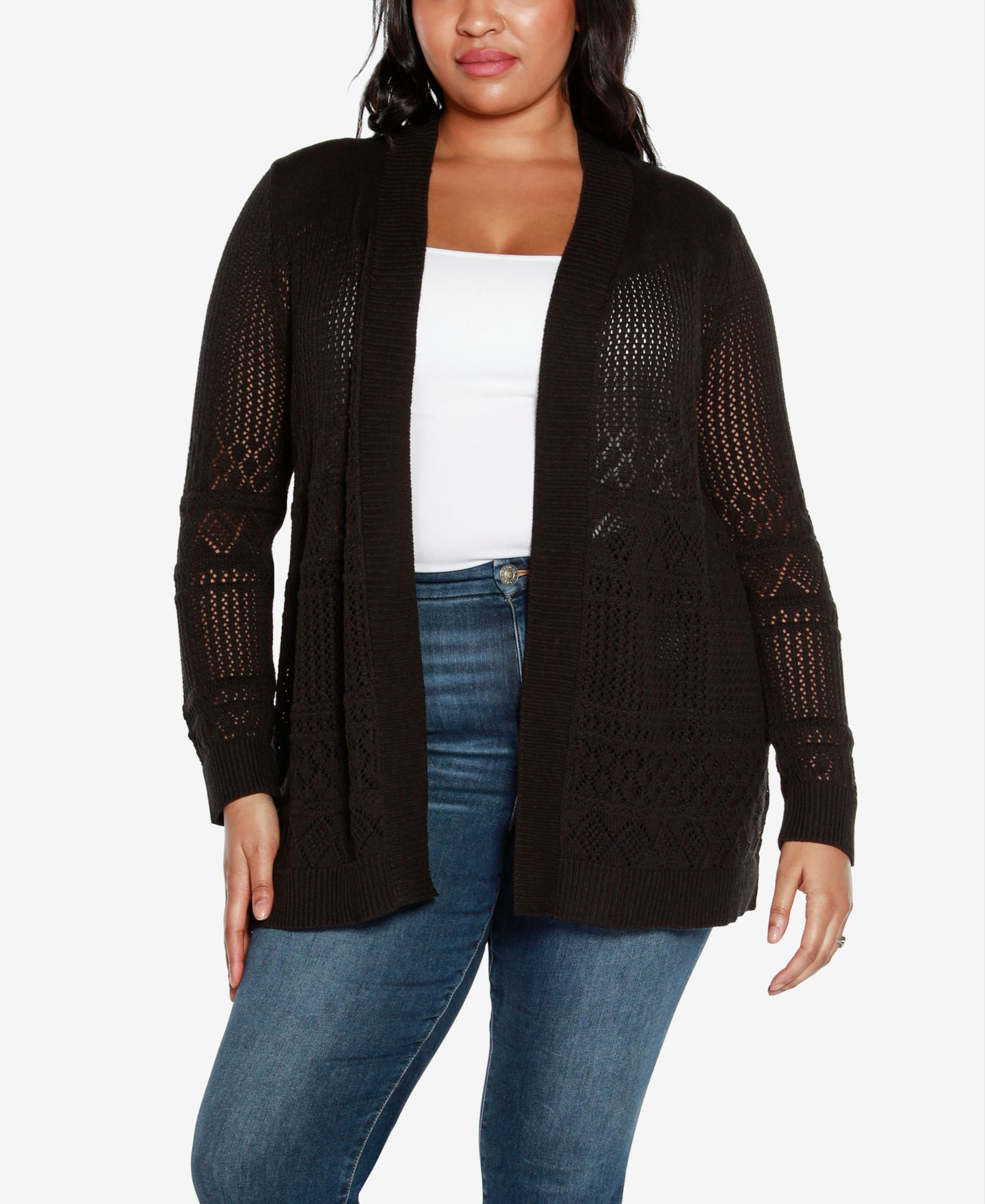 Женский кардиган Belldini Pointelle Long Sleeves Open Cardigan, цвет: Чёрный — фото 2