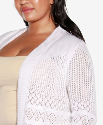 Plus Size Pointelle Open Cardigan Sweater