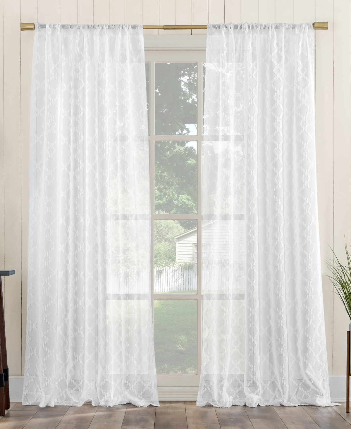Tina Geometric Clipped Semi-Sheer Rod Pocket Curtain Panel - White