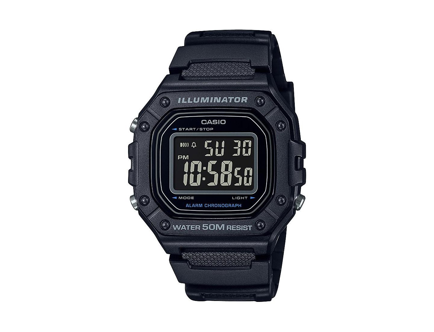 Мужские часы Casio Digital Black Resin Watch 43.2mm, W218H-1BV — фото 1
