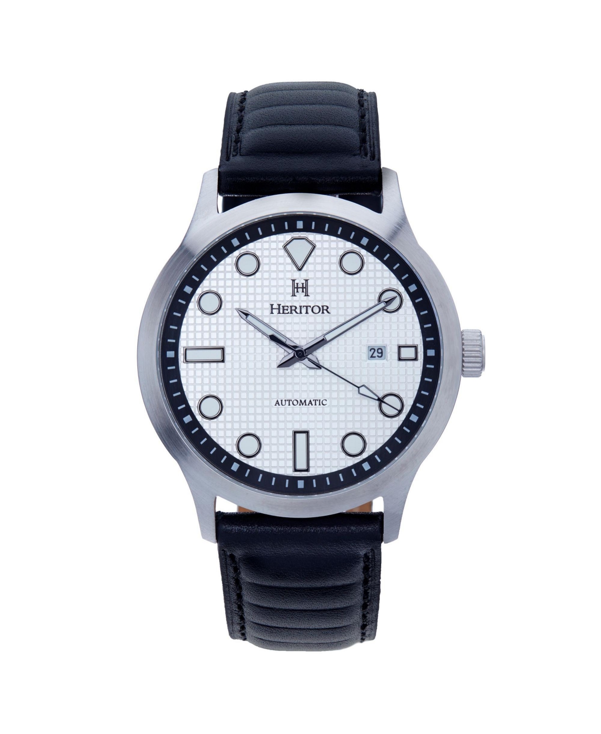 Men Bradford Leather Watch - Silver & Black, 43mm - Silver  black