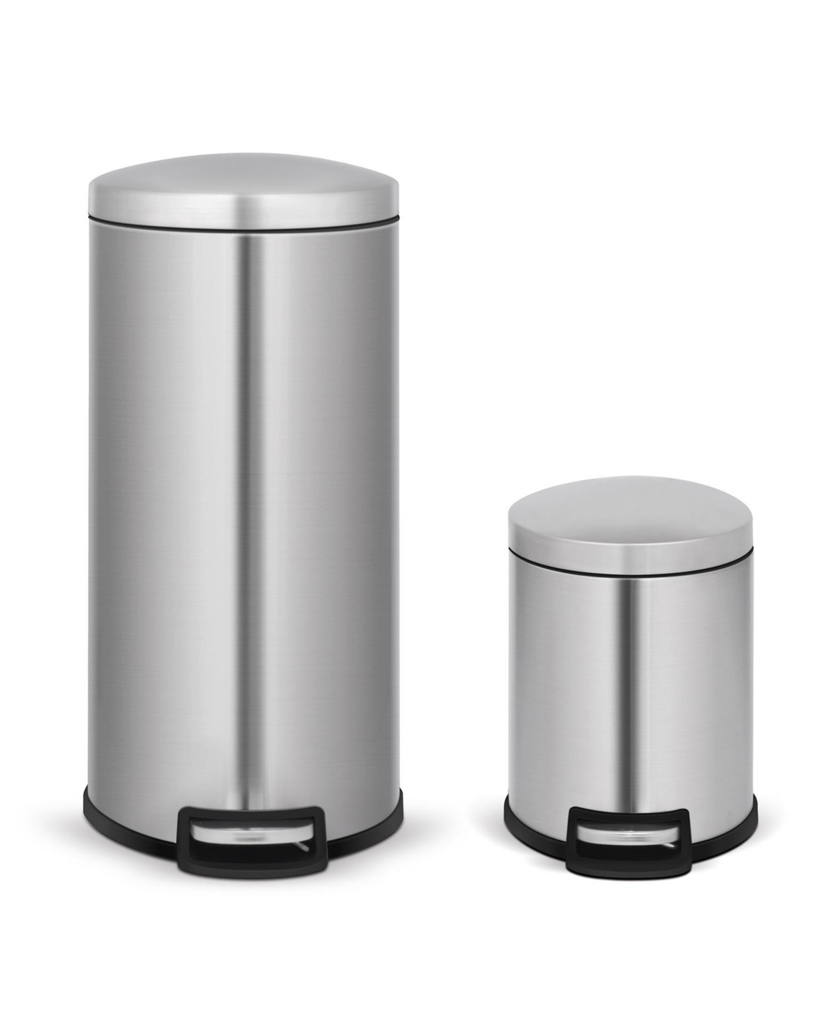 8 Gal./30 Liter and 1.3 Gal./5 Liter Stainless Steel Step-on Trash Can Set for Kitchen and Bathroom - Silver