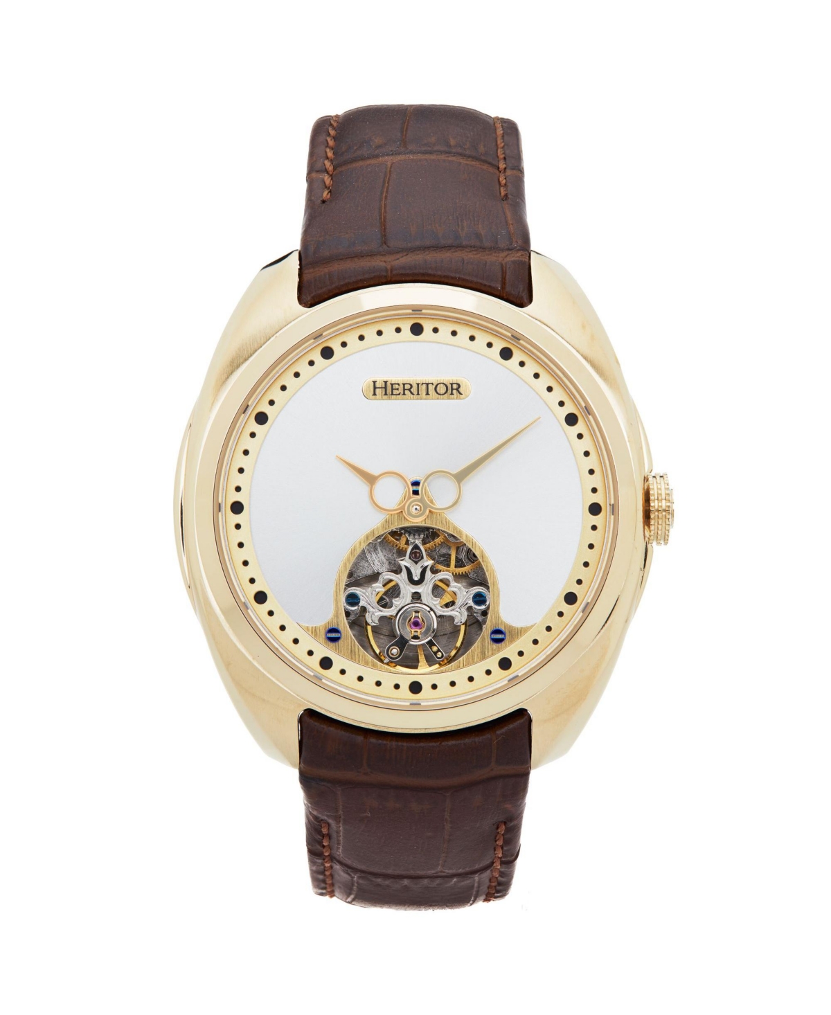Men Roman Leather Watch - Gold/Brown, 46mm - Gold/brown