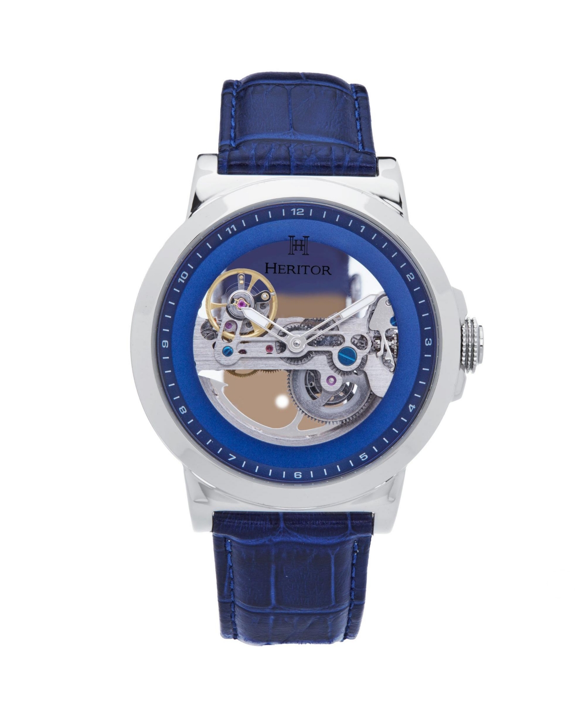 Men Xander Leather Watch - Silver/Blue, 45mm - Silver/blue
