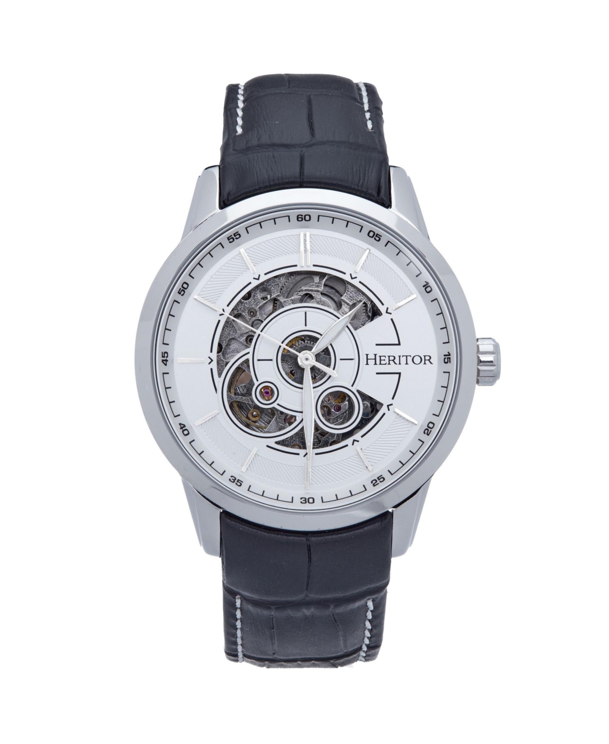 Men Davies Leather Watch - Silver/White, 44mm - Silver/white