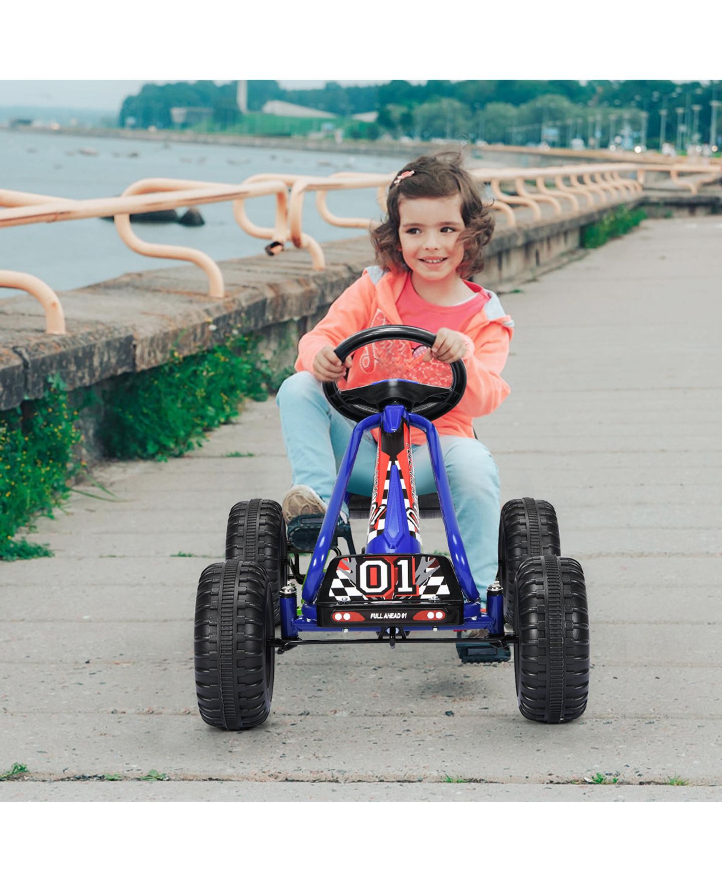 Детская игрушка Costway Pedal-Powered Go Kart with Adjustable Seat & Hand Brake, 66 lbs. Capacity, Ages 3-7, цвет: Синий — фото 11