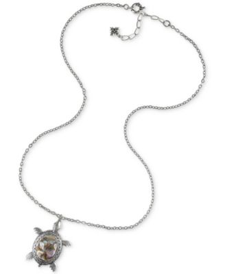 Patricia Nash - Silver-Tone Stone Turtle Shell Long Pendant Necklace, 31" + 3" extender