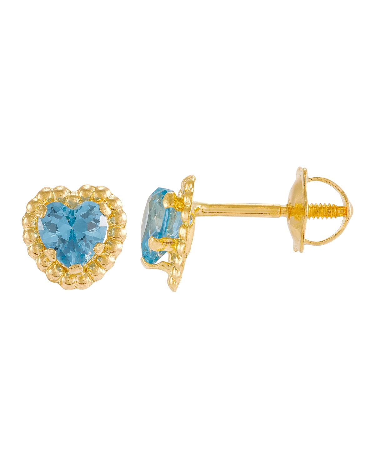 Macy's Children's Cubic Zirconia Heart Stud Earrings In 14k Gold In Blue