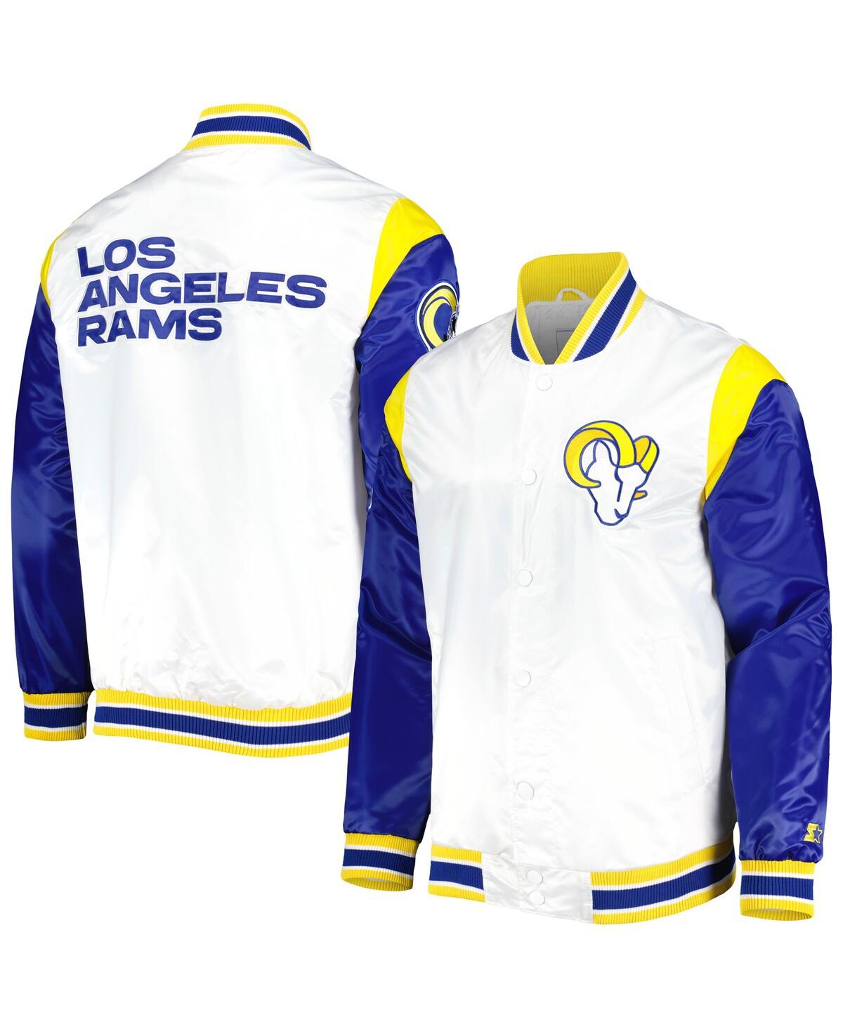 Shop Starter Men's  White Los Angeles Rams Throwback Warm Up Pitch Satin Full-snap Varsity Jacket