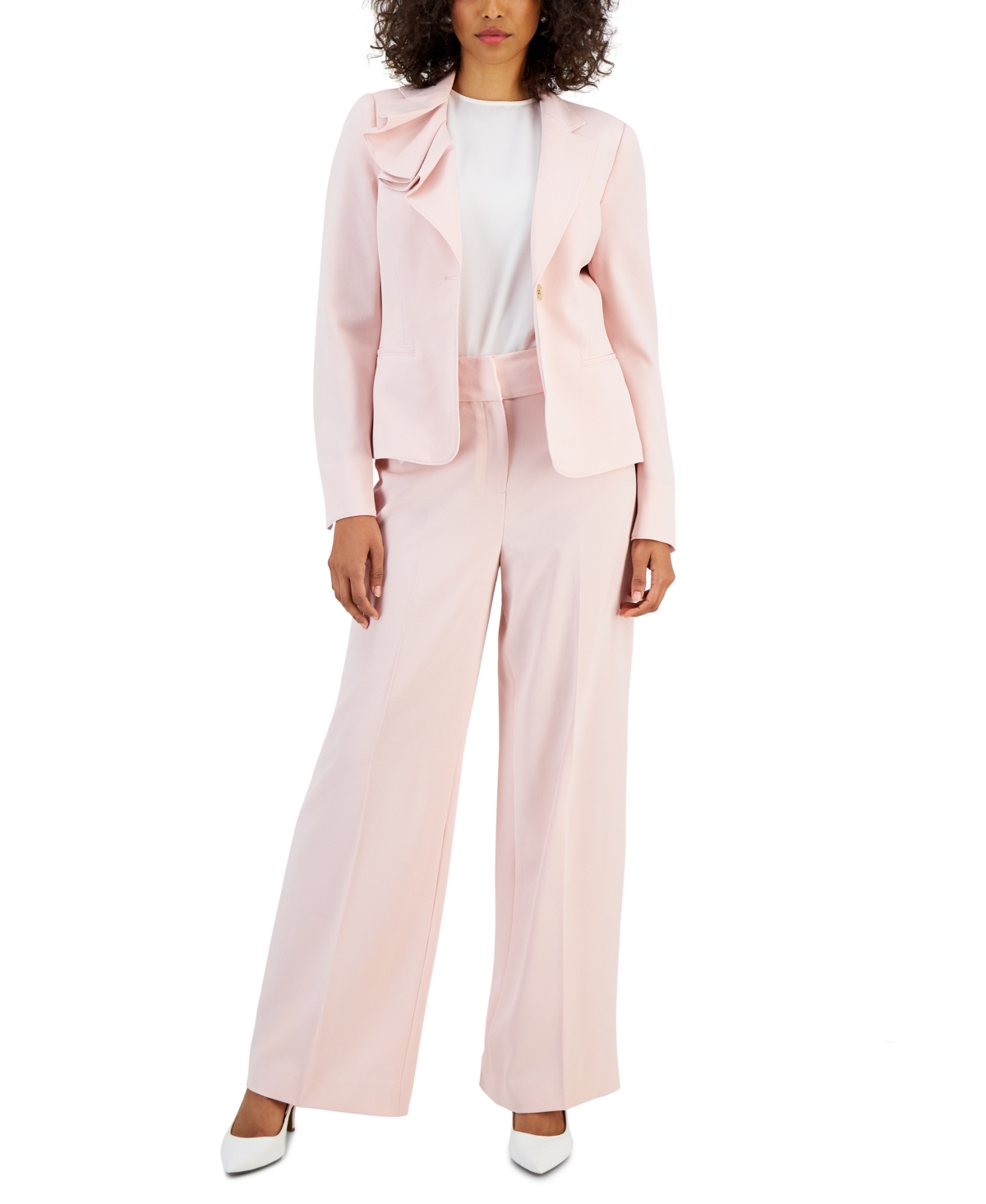 Nipon Boutique Women's Asymmetrical Ruffled One-button Jacket & Wide-leg Pant Suit In Rosefruit