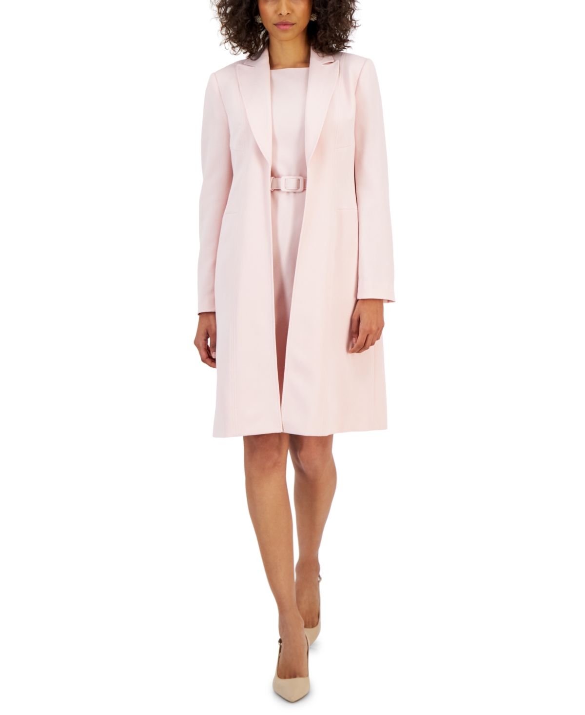 Nipon Boutique Women's Longline Jacket Topper & Belted Sleeveless Sheath Dress In Rosefruit