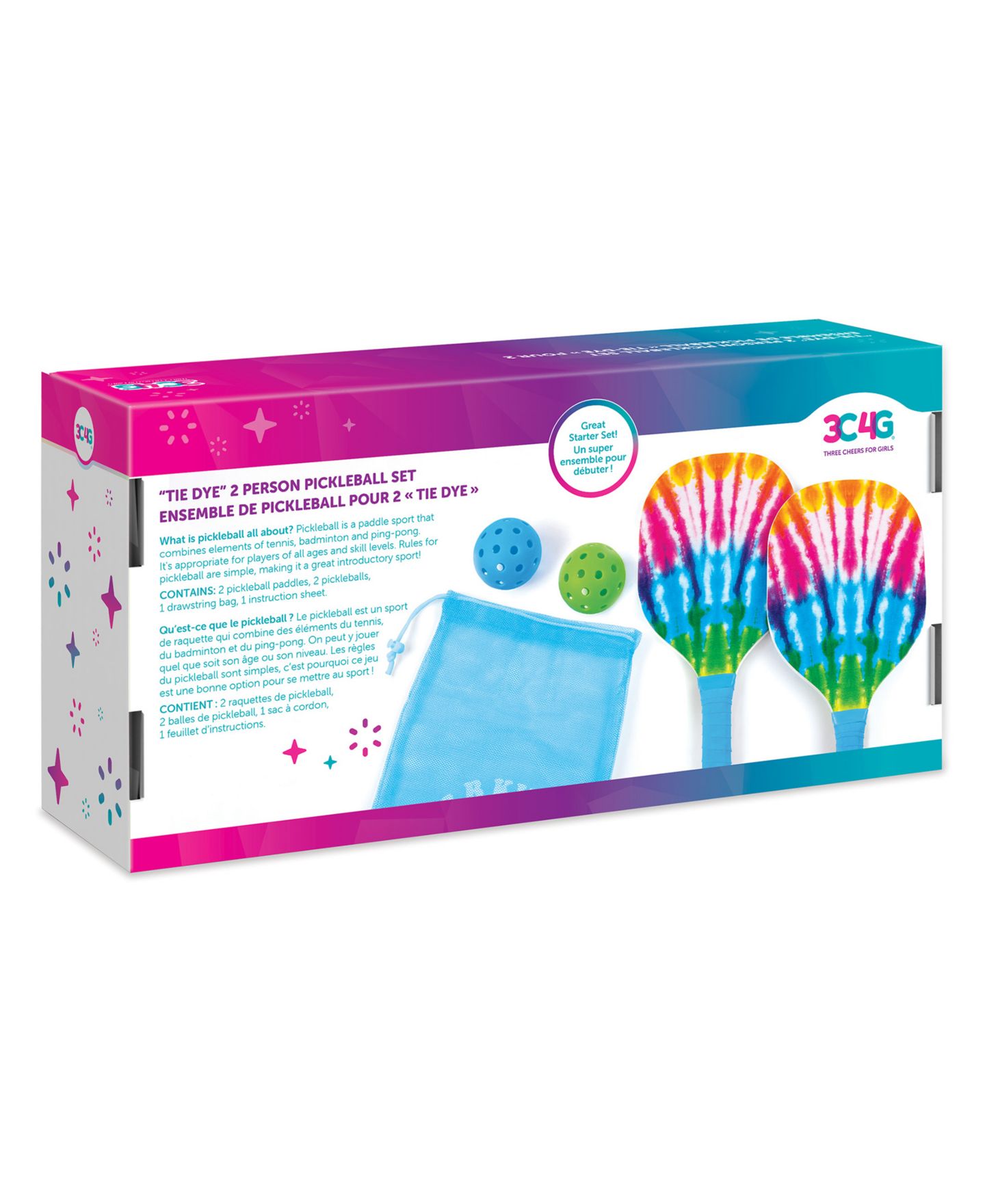 Детские игрушки 3C4G Cool 2 B Kind Tie-Dye 2-Player Pickleball Set, 6-Piece Set, Ages 8+ — фото 3