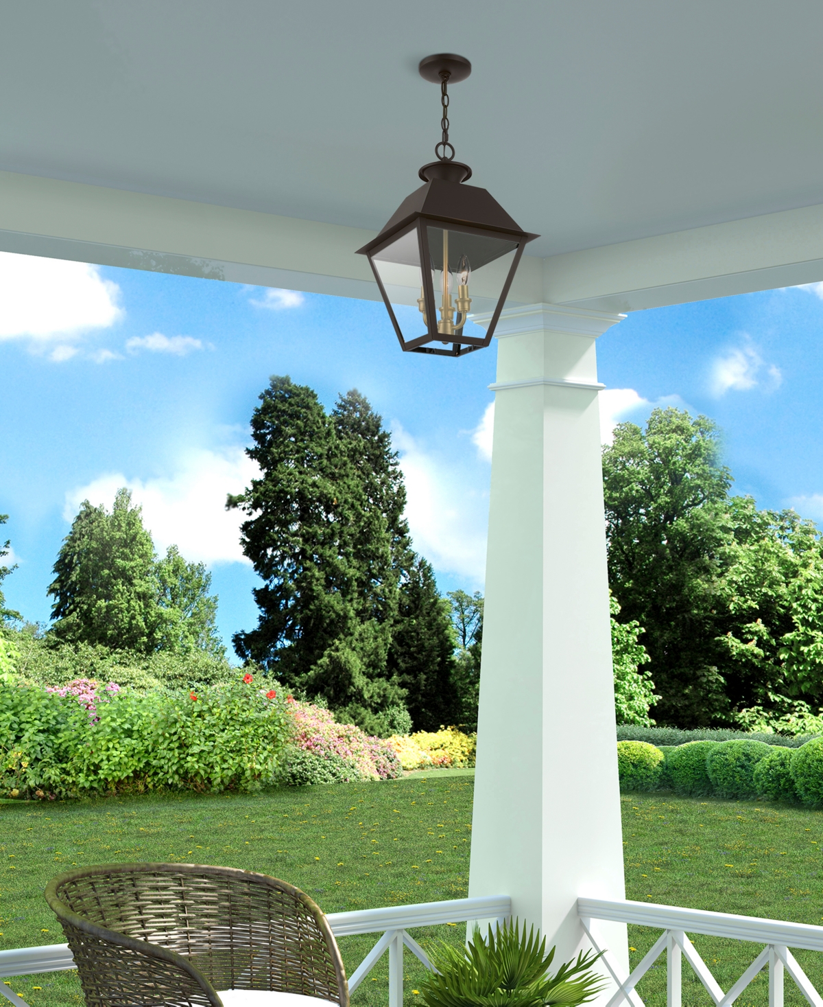 Livex Wentworth 3 Light Outdoor Pendant Lantern - Bronze with Antique Brass