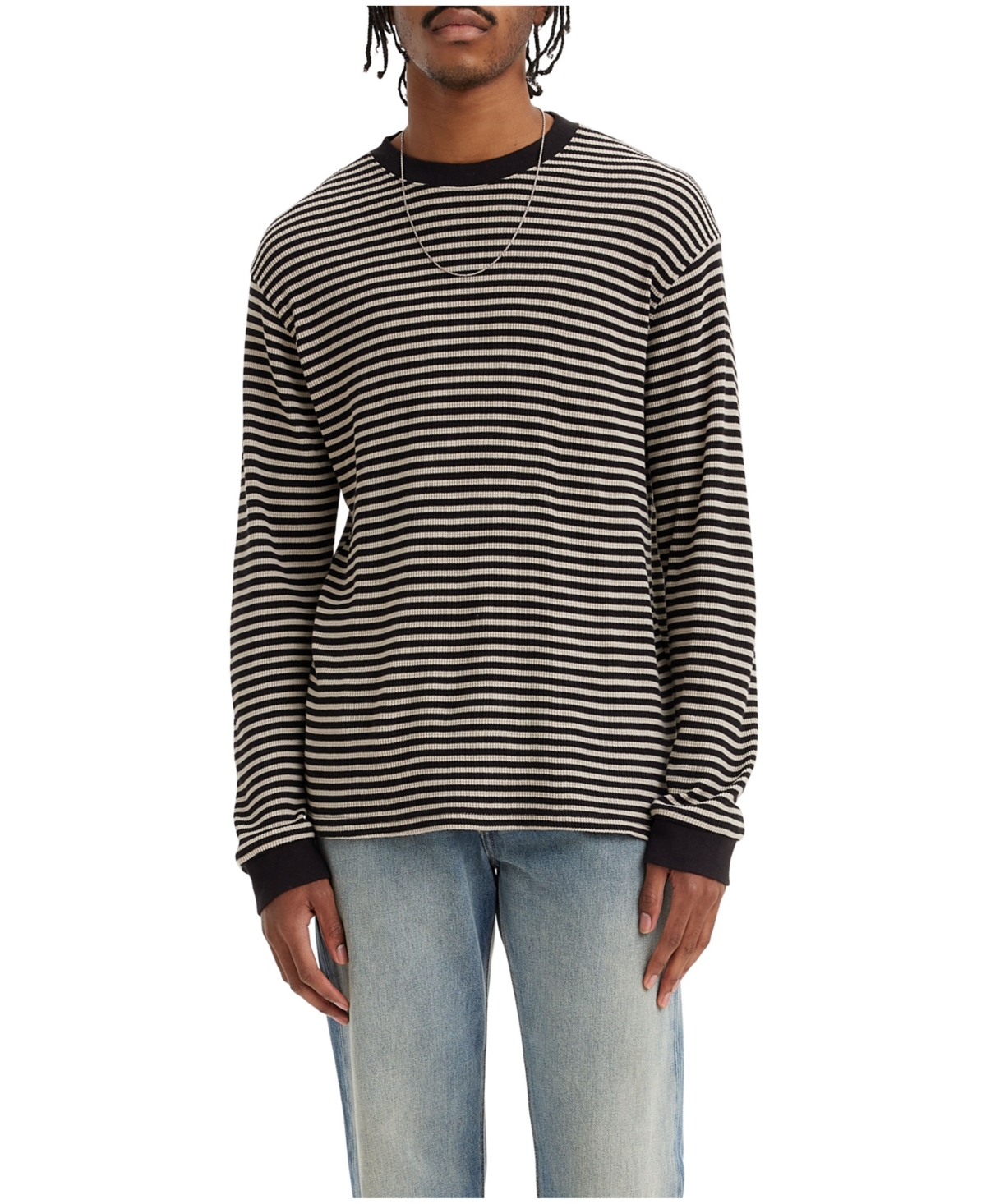 Levi's Men's Waffle Knit Thermal Long Sleeve T-shirt In Navy Black
