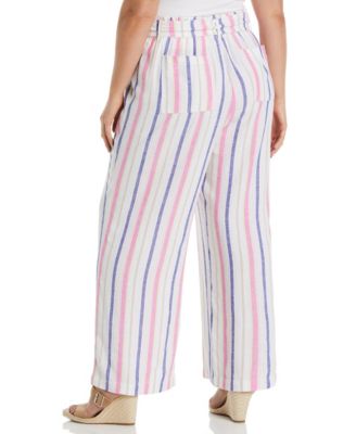 Plus Size Stripe Wide Leg Paper Bag Pants
