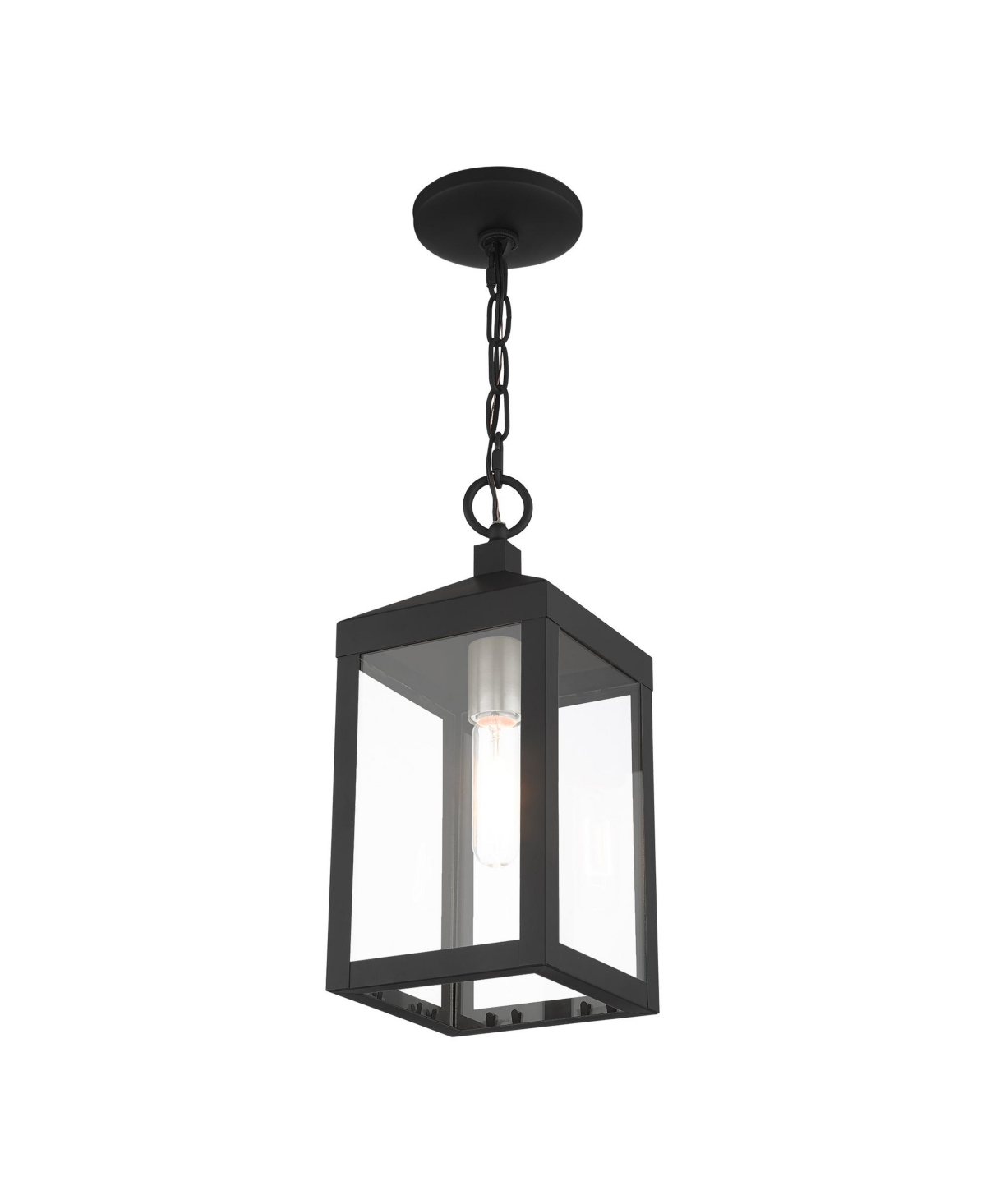 Livex Nyack 1 Light Outdoor Pendant Lantern - Black with Brushed