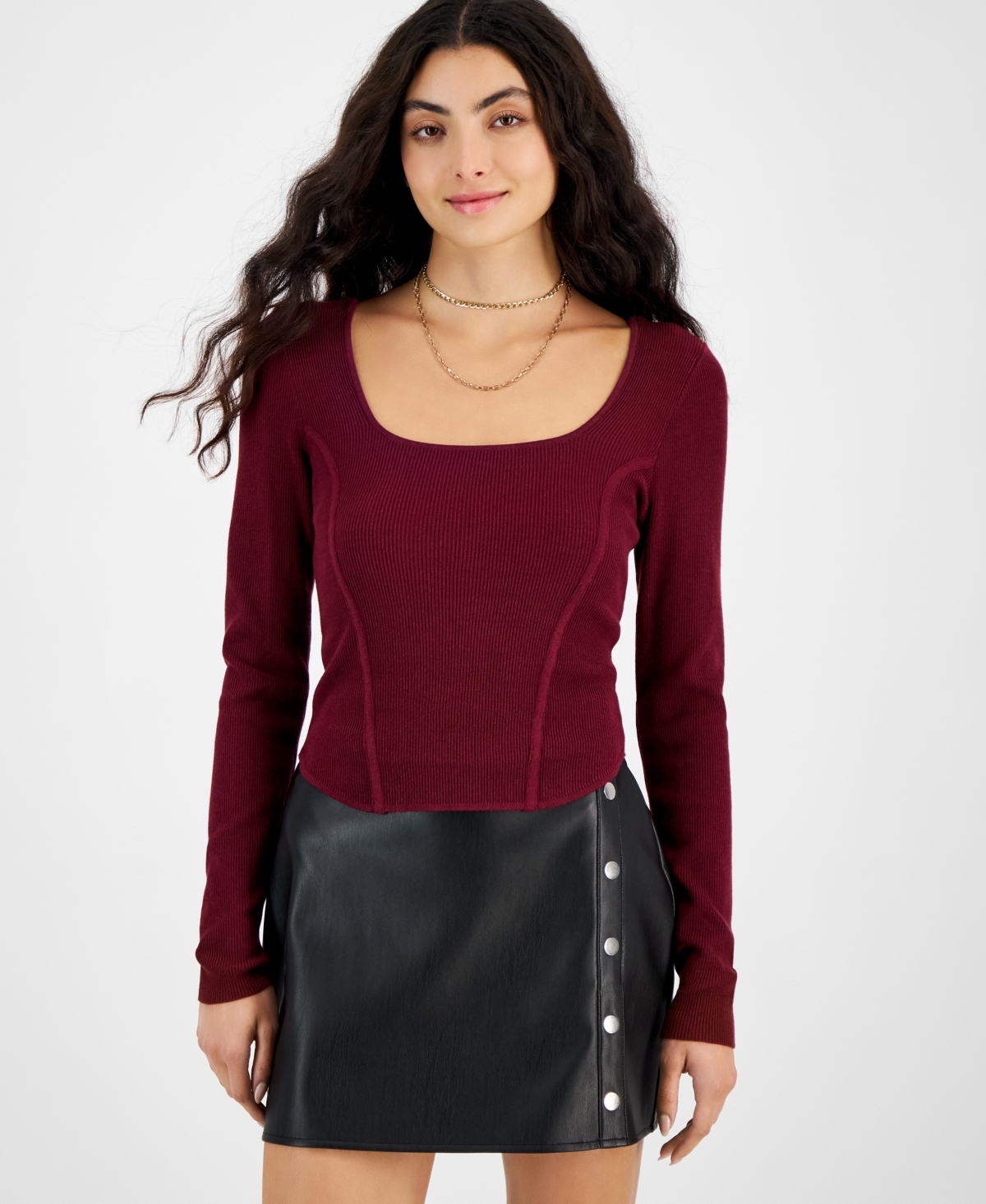 Bar Iii Women's Ribbed Square-neck Long-sleeve Sweater, Created For Macy's In Trophy Red