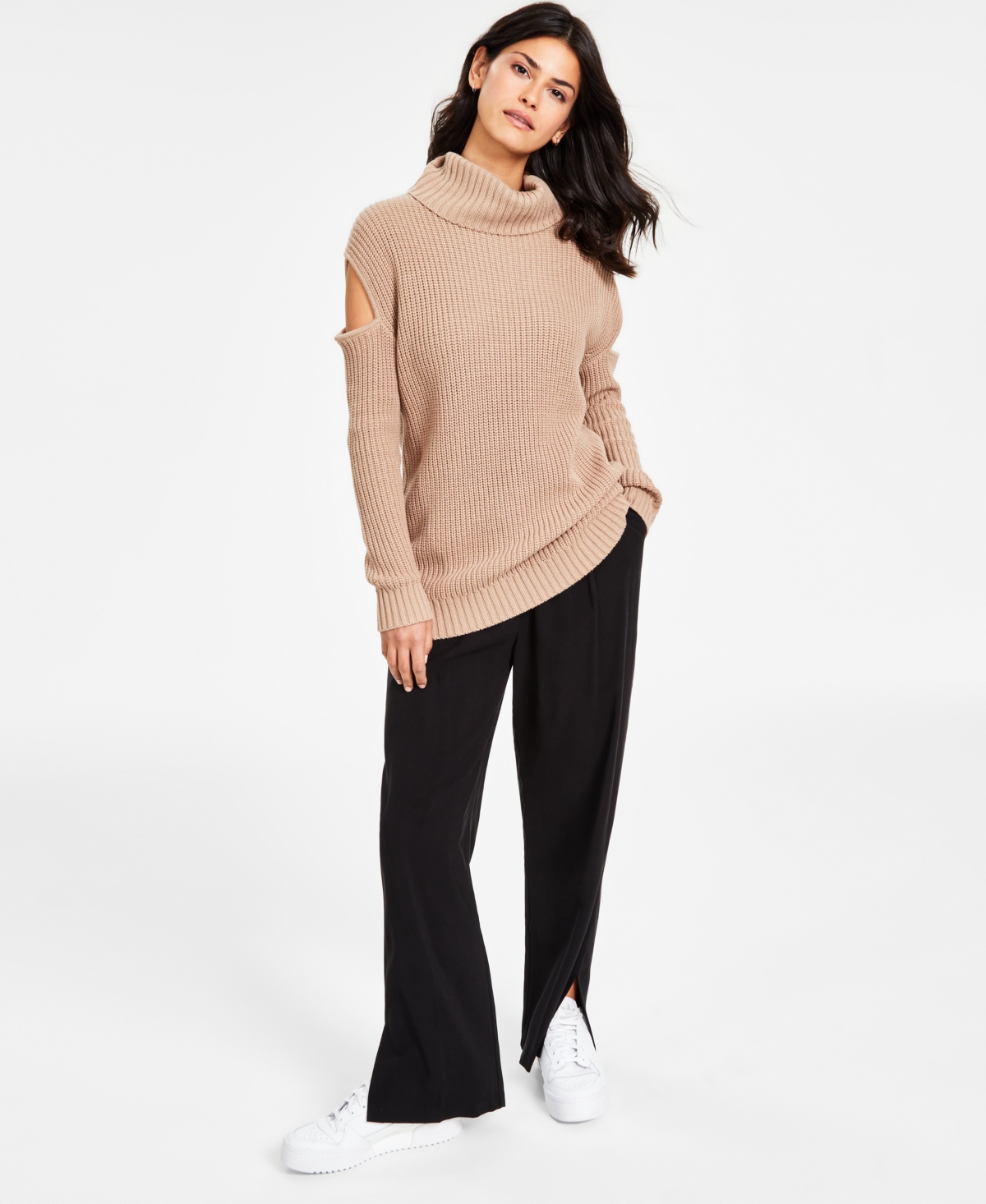 Bar Iii Women's Turtleneck Cutout Sweater, Created For Macy's In Warm Ginger