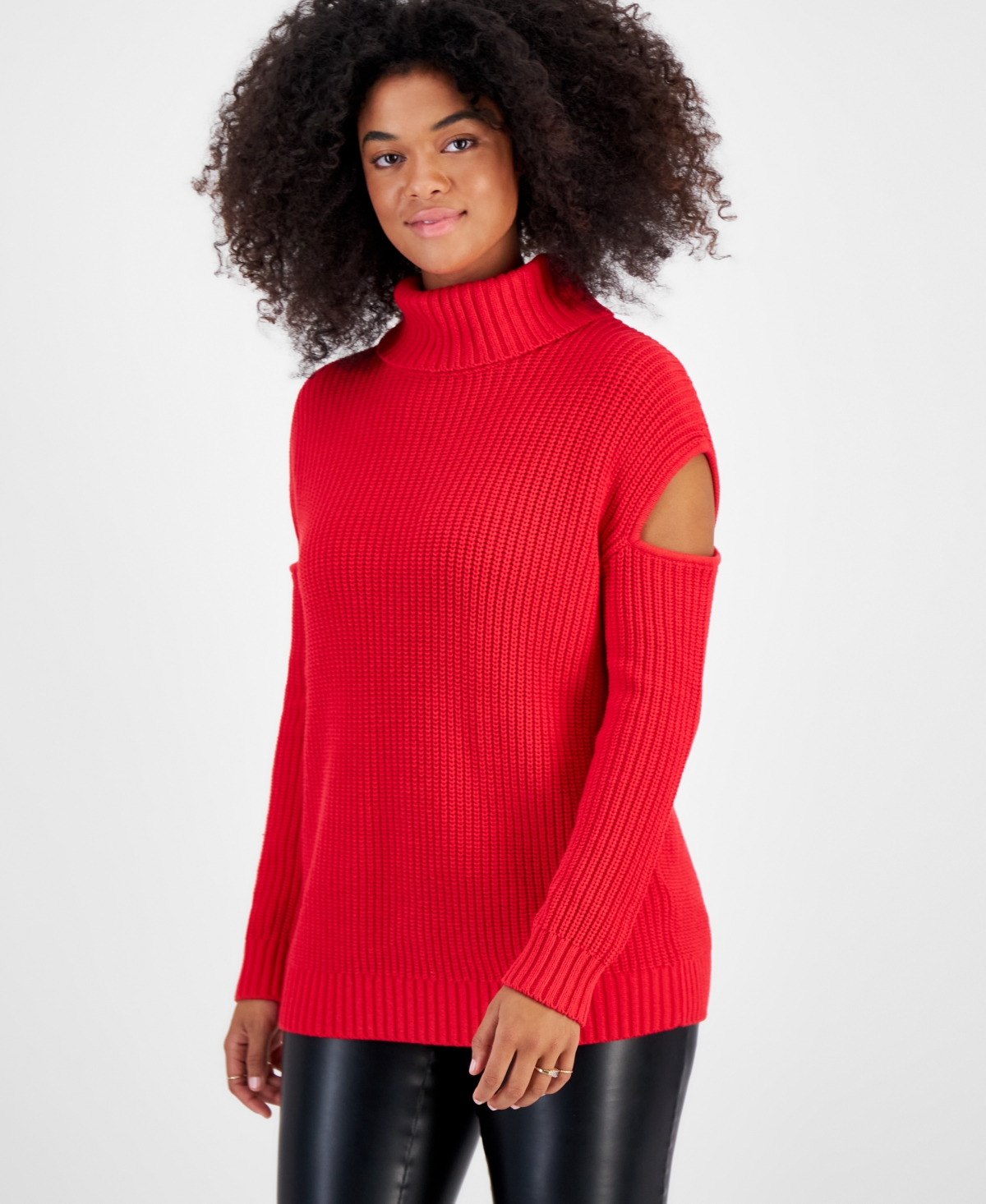 Shop Bar Iii Women's Turtleneck Cutout Sweater, Created For Macy's In Cherry Candy
