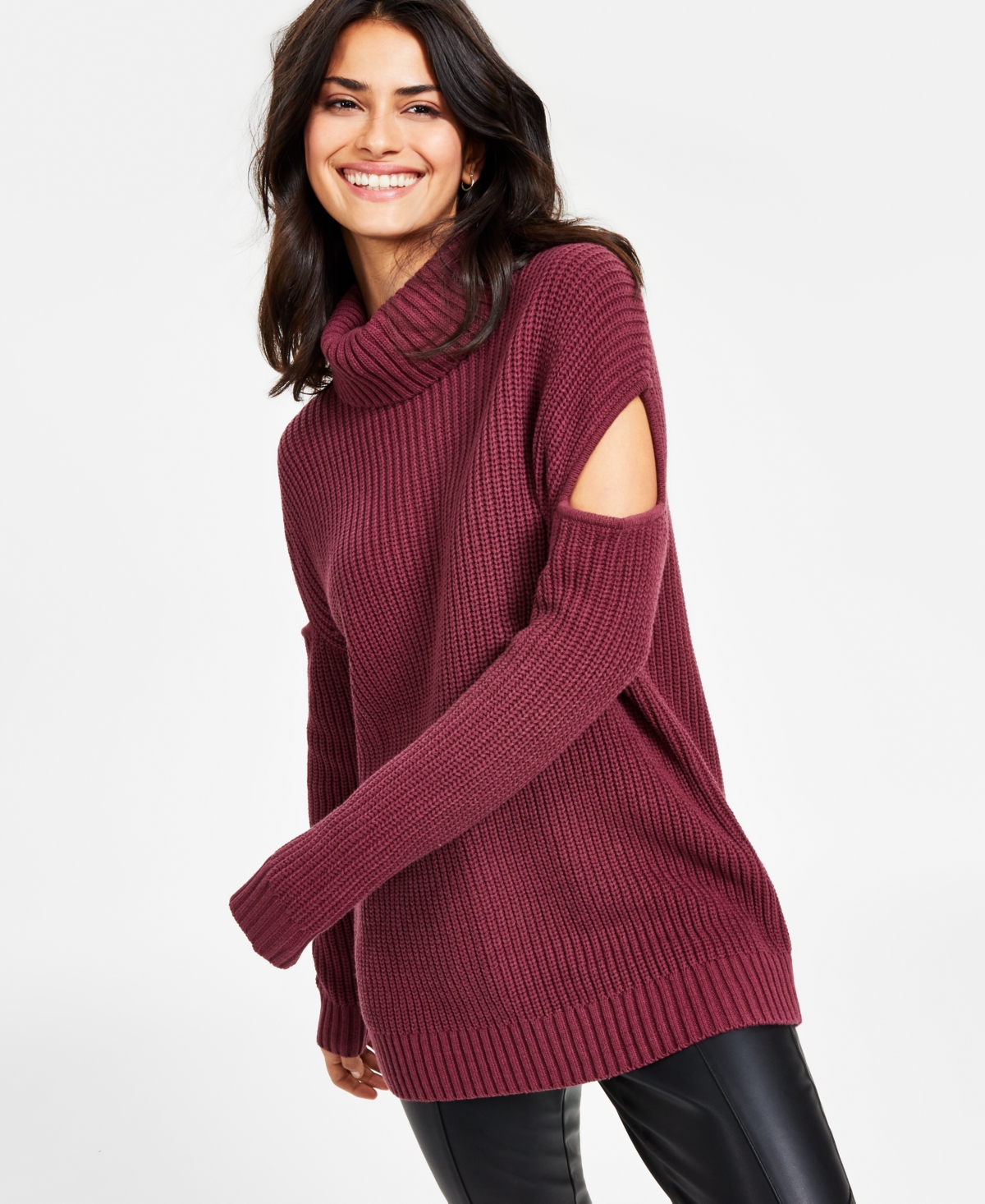 Bar Iii Women's Turtleneck Cutout Sweater, Created For Macy's In Trophy Red