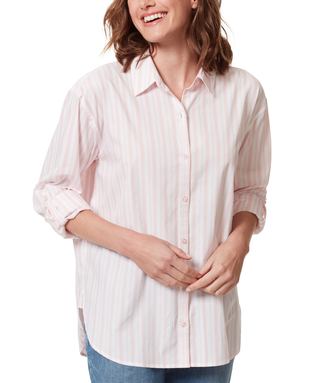 Gloria Vanderbilt Women's Amanda Button-front Shirt In Rosy Pink Stripe ...