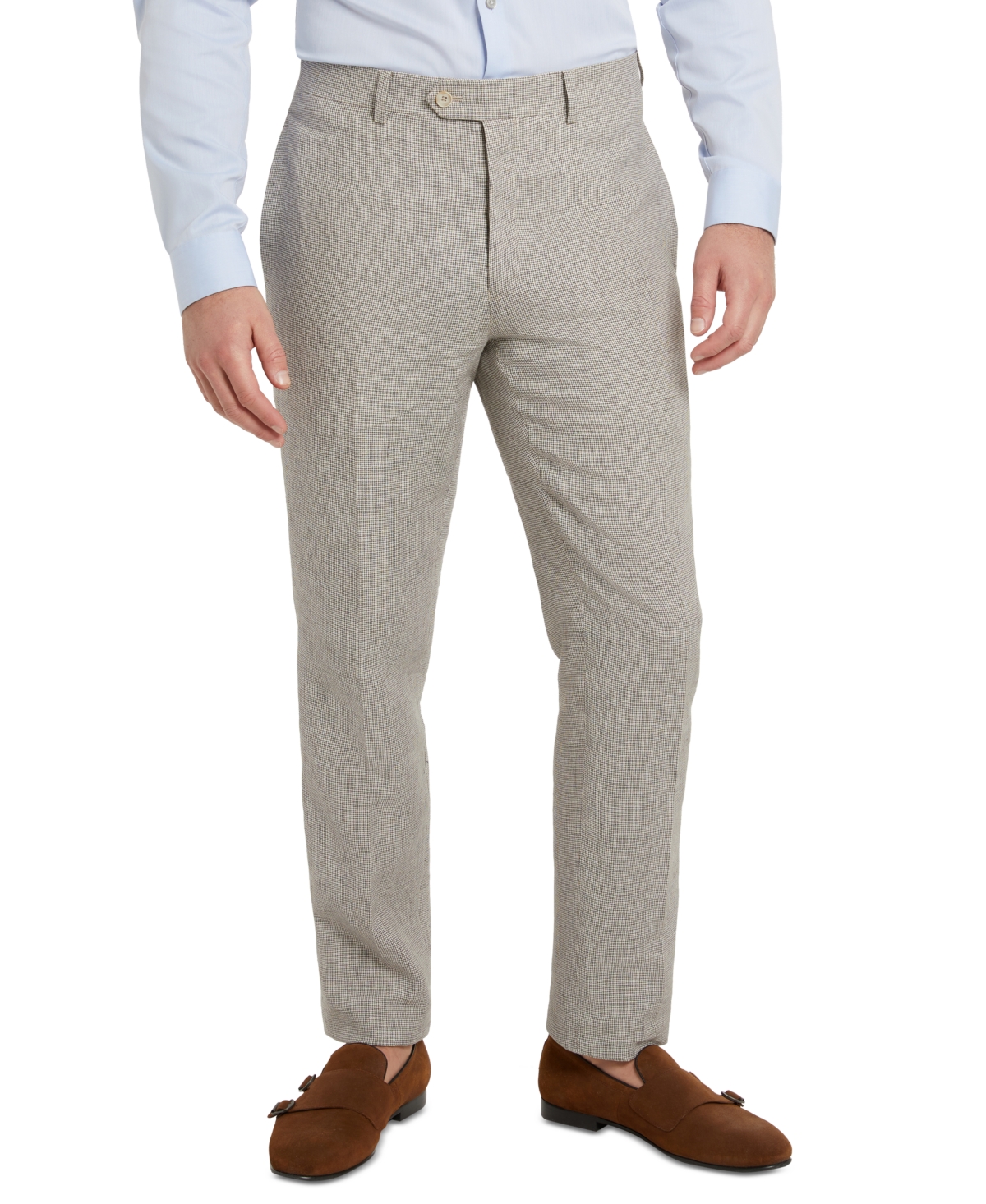 Tallia Men's Slim-fit Tan Houndstooth Suit Pants