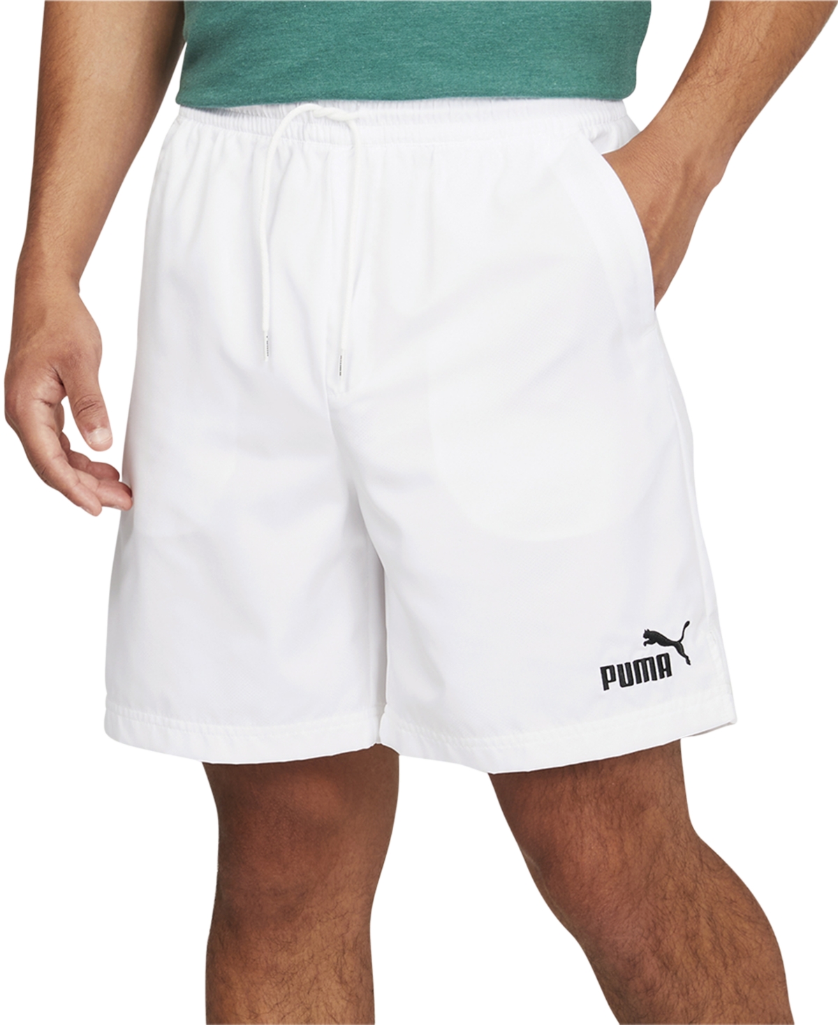 Puma Men's Essentials+ Moisture-wicking Logo Embroidered 7" Drawstring Shorts In White