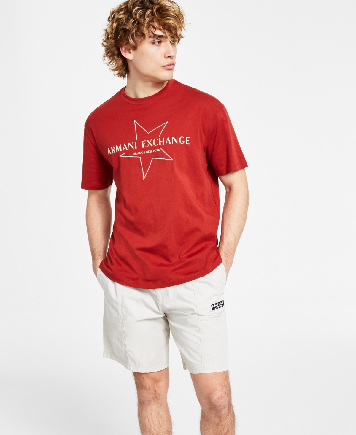 A X Armani Exchange Men's Big Star Short-sleeve Logo Graphic T-shirt In Red Ochre