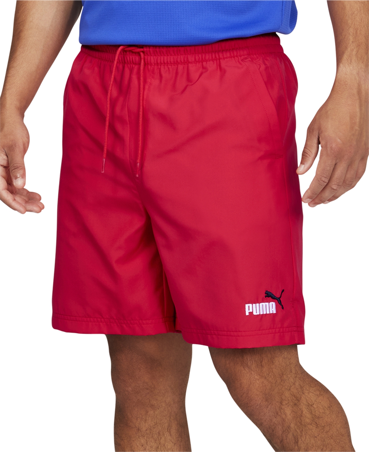 Puma Men's Essentials+ Moisture-wicking Logo Embroidered 7" Drawstring Shorts In Red