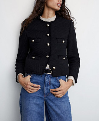 MANGO Long Sleeve Pocket Tweed Jacket -