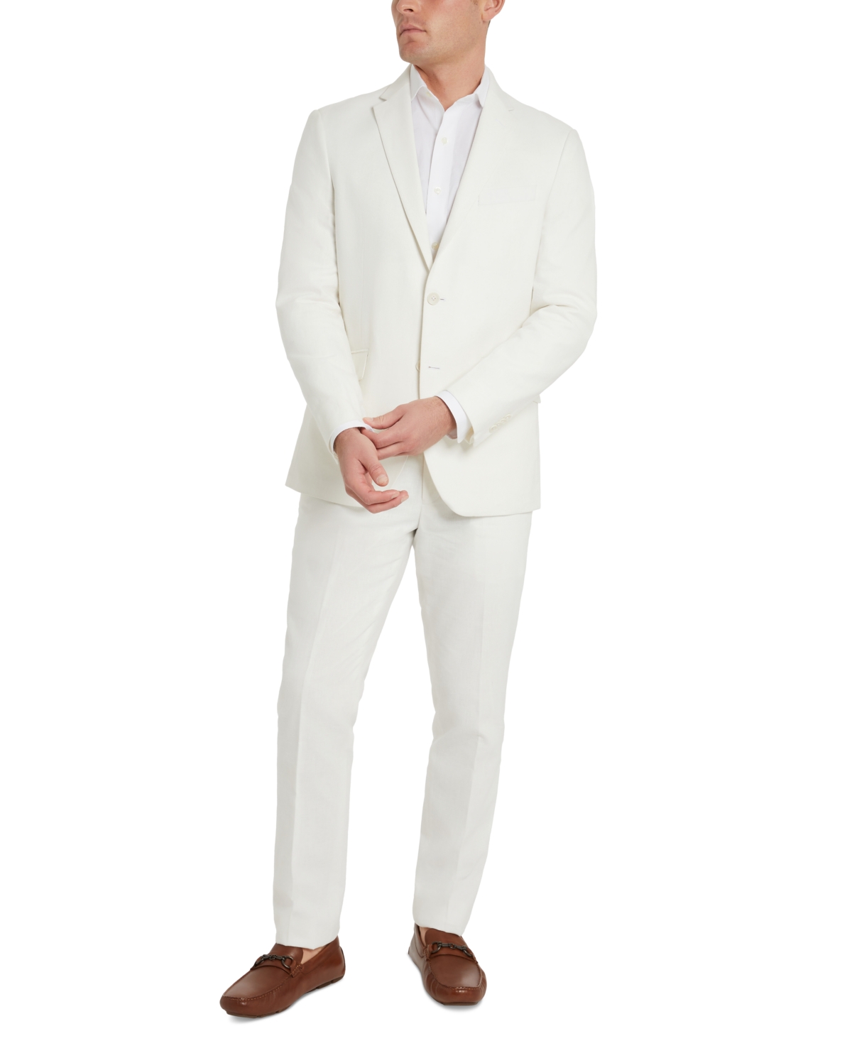 Shop Kenneth Cole Reaction Men's Slim-fit Stretch Linen Solid Suit In Cream