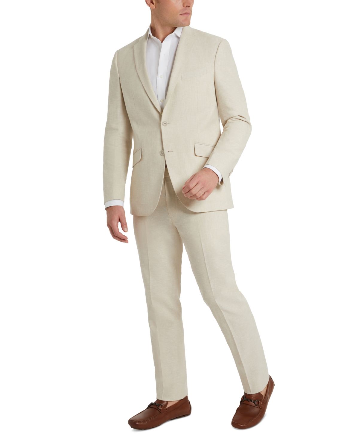 Kenneth Cole Reaction Men's Slim-fit Stretch Linen Solid Suit In Tan